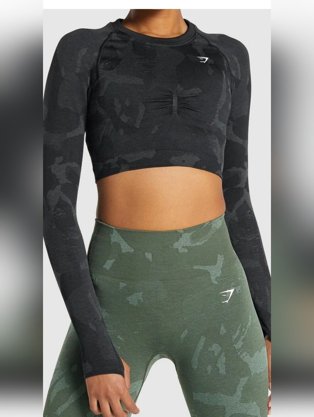 Gymshark Black And Grey Long Sleeve Seamless Crop Top